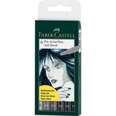 Набор ручек Faber-Castell 6 Pitt Artist Pen Brush, SB, оттенки серого - Инструменты