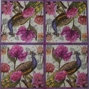Салфетка 33*33 см "Павлин в пурпурных цветах" - Флора и фауна