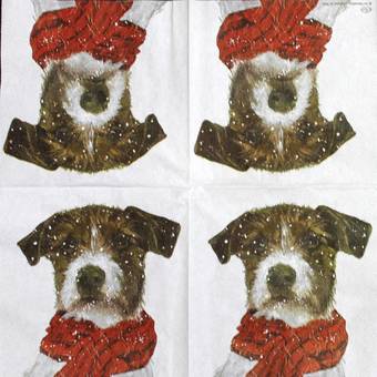 Салфетка 33*33 см "Собака с шарфом" - Новый год